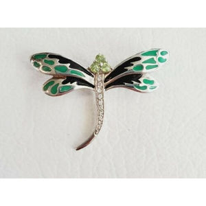 NEW Designer DBJ Sterling Silver Enamel Peridot DRAGONFLY CZ Brooch Pin  925